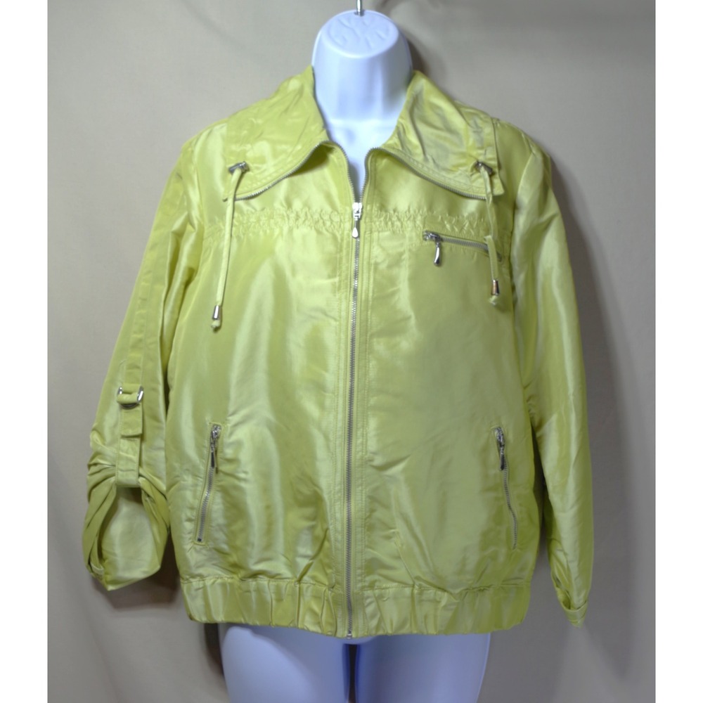 Chicos Womens Chartreuse Lime Green Full Zip Windbreaker Jacket Size 1 M